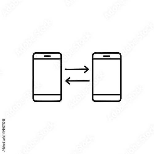 Mobile to mobile payment line icon black and white vector illustration of smartphone money transfer and online transaction