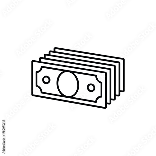 Cash payment black and white vector icon stack of dollar bills line illustration for finance and business