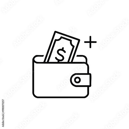Wallet with cash money incoming payment icon black and white line vector illustration