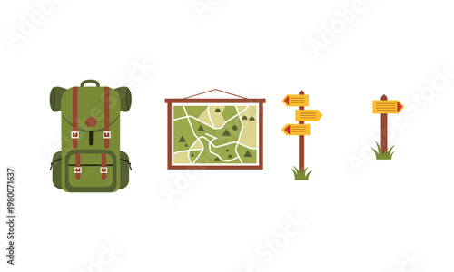 Adventure essentials: backpacking gear and trail direction signs