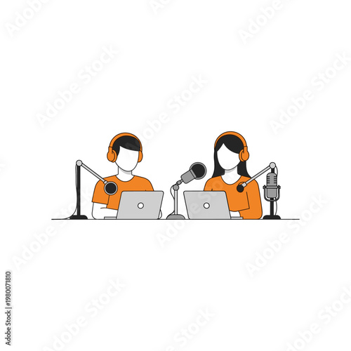 Two individuals engaged in a podcast recording session together