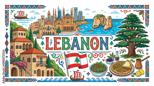 Vector Illustration of Lebanon's Cultural Landmarks and Traditions