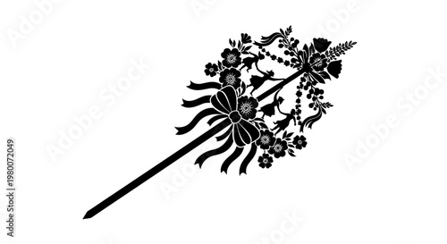 Floral hair comb, black, vector, hair accessory, ornate design, flower hair clip