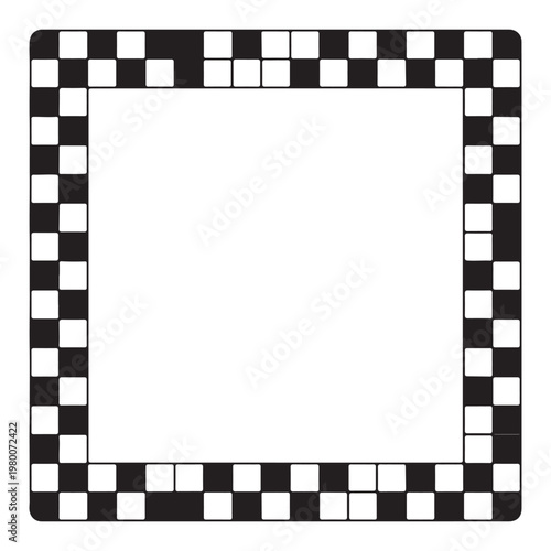 Black and White Checkered Border Frame Vector with Minimal Square Pattern