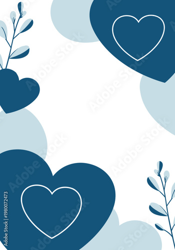 Fathers day greeting card with hearts in blue tones and copy space minimalist design