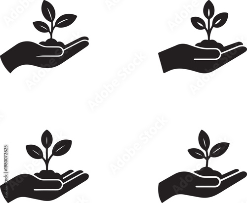 A hand holding a green sprout symbolizes growth and ecology in this natural vector illustration, representing a life concept for earth and environmental design