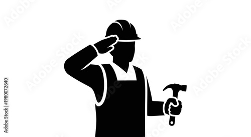 Construction worker, laborer, handyman, carpenter icon, black silhouette