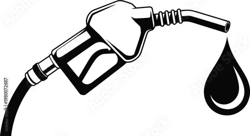 Gas pump nozzle, fuel nozzle icon, oil drop, gasoline pump