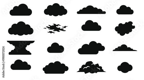 Collection of various cloud shapes.