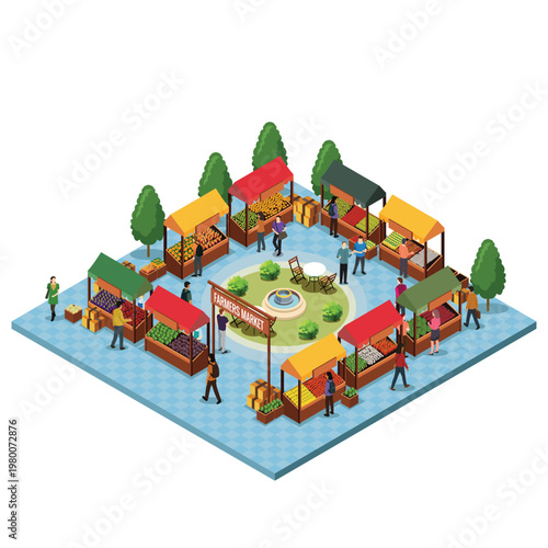 Isometric of Farmers Market Vector Illustration