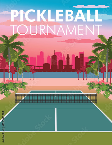 Miami Pickleball Tournament Template Vector Illustration