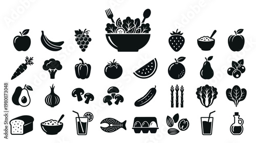 Food icons in black and white.