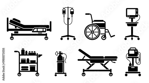 Medical equipment hospital icons set.