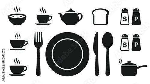 Black and white table setting icons.
