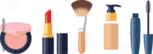 Professional makeup and cosmetic products flat vector set for beauty salon branding and fashion web design