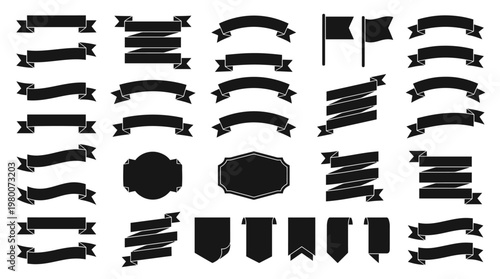 Collection of various black label shapes.