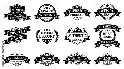 Black luxury quality vintage labels.