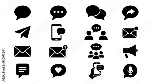Black icons for communication and media.