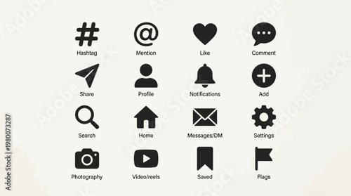 Black social media icons on screen.