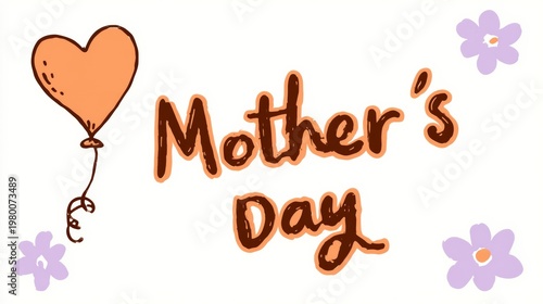 Mother's Day illustration with heart balloon and flowers in pastel colors