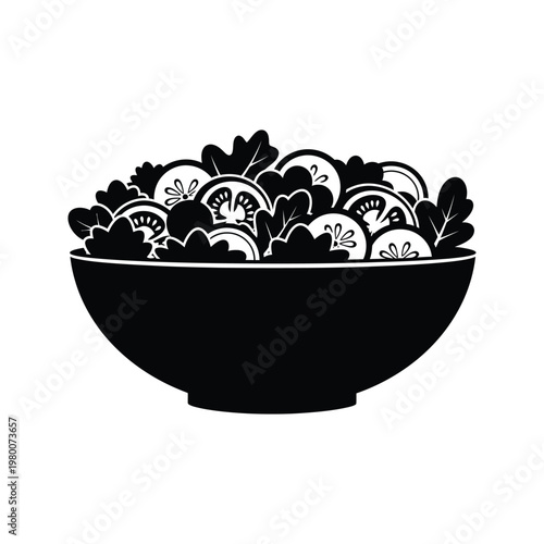 Bowl of fresh salad icon with tomatoes cucumbers and lettuce leaves representing healthy organic food and vegan diet lifestyle.