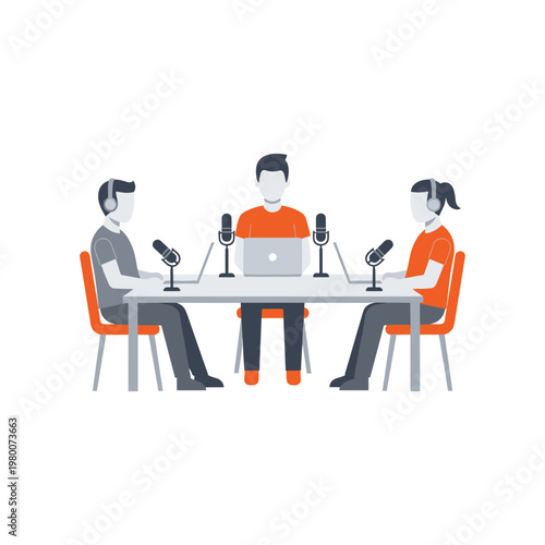 Three individuals participating in a podcast recording session together