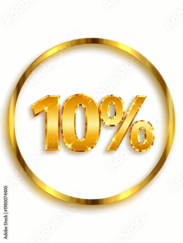 Golden 10 percent discount sign isolated on transparent background