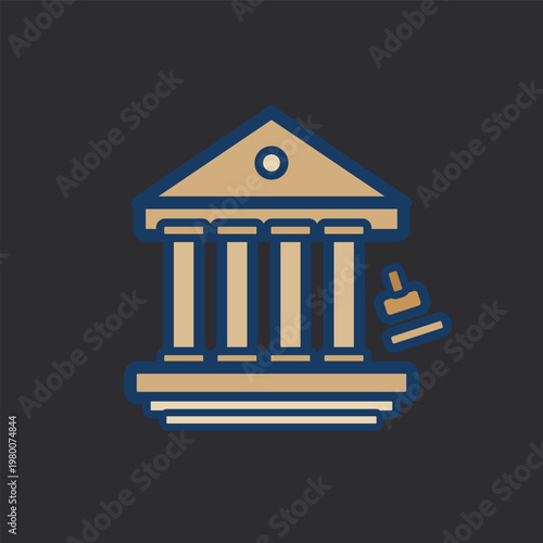 Courthouse building icon outline style, law and justice system symbol, vector illustration