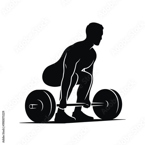 Black silhouette fitness icon, weightlifter lifting weights, gym workout vector, exercise illustration