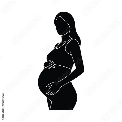 Pregnant woman, maternity icon, black silhouette, pregnancy symbol, vector illustration