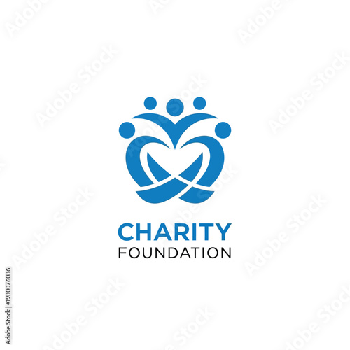 Modern charity foundation logo with connected people heart symbol and text.