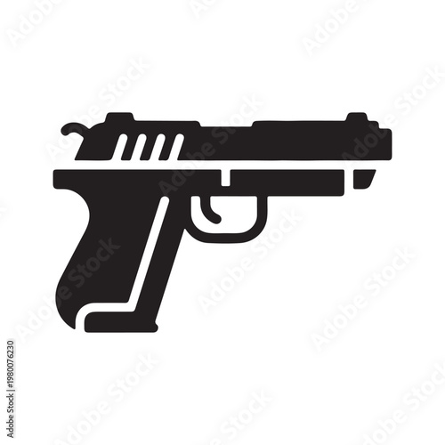 Compact Semi-Automatic Pistol Silhouette Vector – Modern Handgun Icon
