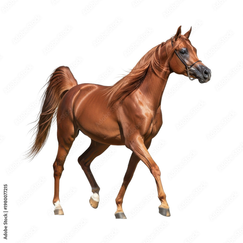 Obraz premium Chestnut Arabian Horse Trotting Black Background