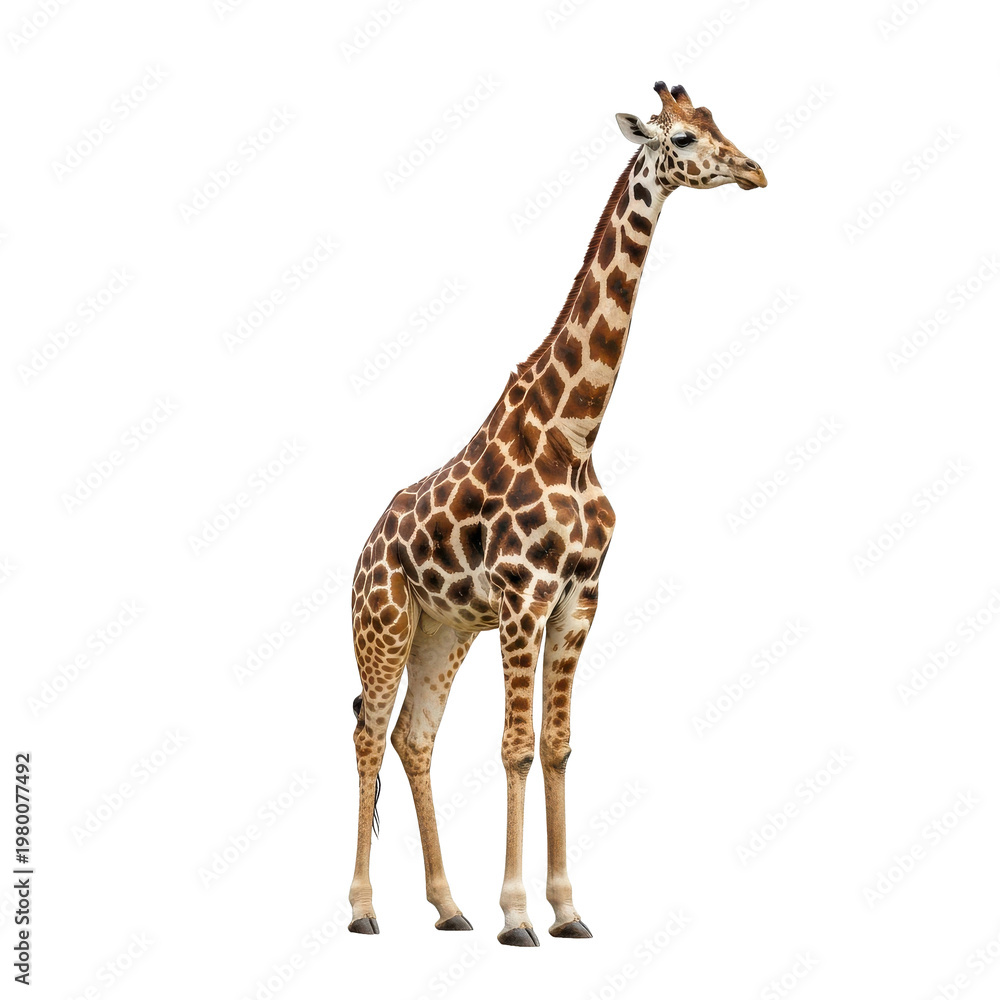 Obraz premium Giraffe standing isolated on black background