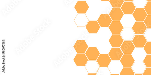 Abstract Transparent Background with Orange Hexagon Honeycomb Pattern, Geometric Polygon Shapes and Modern Minimal Technology Network Concept with Copy Space.