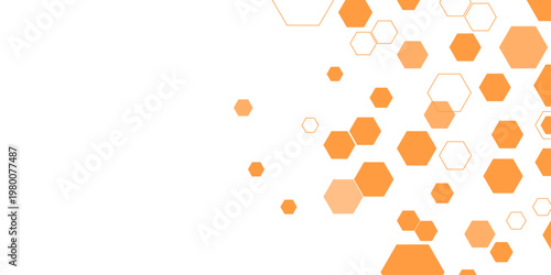 Abstract Orange Geometric Hexagon Pattern with Honeycomb Structures on Transparent Background, Modern Minimal Tech Network Concept with Scattered Polygon Elements.