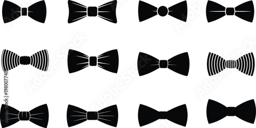 bow tie, silhouette, fashion, accessory, formal, style, elegant, black, clothing, classic, design, menswear, wedding, party, collection, vector, illustration, retro, outfit, set