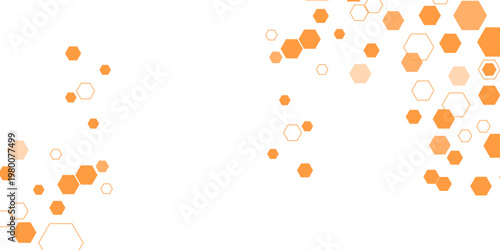 Abstract Orange Hexagon Pattern with Geometric Honeycomb Network on Transparent Background, Minimal Modern Science and Technology Design with Polygon Elements.