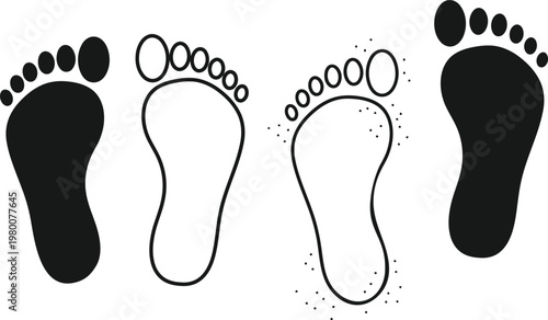 Footprints in a row a black and white illustration of foot impressions