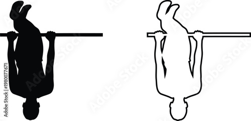 Two silhouettes demonstrating gymnastics bar exercises front and side views