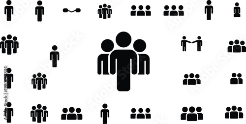 People, icons, group, team, communication, social, network, community, silhouette, business, organization, leadership, connection, collaboration, human, symbol, set, black, infographic, design