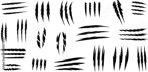 Claw, scratches, marks, silhouette, scratches, texture, black, grunge, lines, abstract, design, horror, damage, wild, animal, sharp, attack, effect, pattern, set