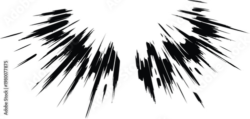 Abstract black brushstroke wings against a white background