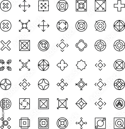 Geometric icon and symbol collection with black and white