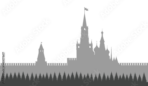 A stark monochromatic silhouette of saint basil s cathedral and the kremlin walls against a bright backdrop capturing russian architecture silhouette high quality professional