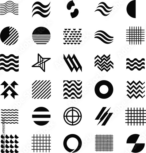 Abstract geometric lines and shapes icon pack with line art