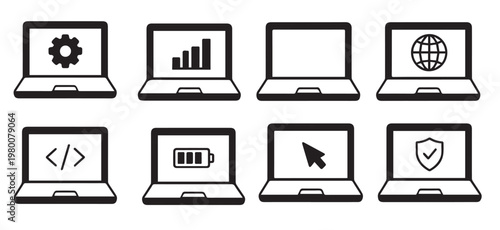 Clean, contemporary laptop icons in vector style — perfect for websites, apps, presentations, and marketing materials.