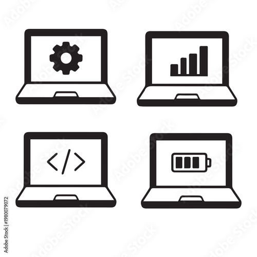 Clean, contemporary laptop icons in vector style — perfect for websites, apps, presentations, and marketing materials.