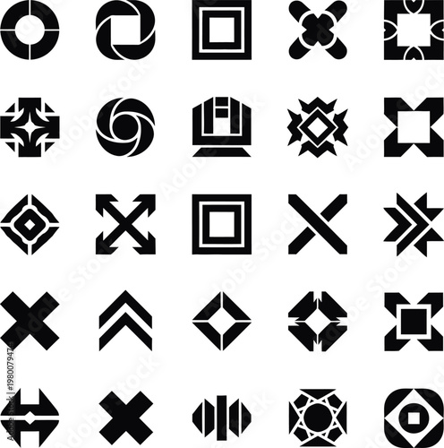 Abstract geometric symbols and icons pack with black and white