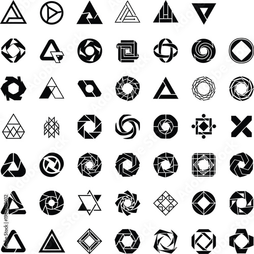 Abstract geometric shapes and icons mega pack with black and whi